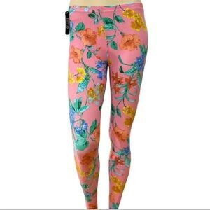 NEW Pink Floral Elastic Waisted Soft Brushed Leggings Pants by Shylo